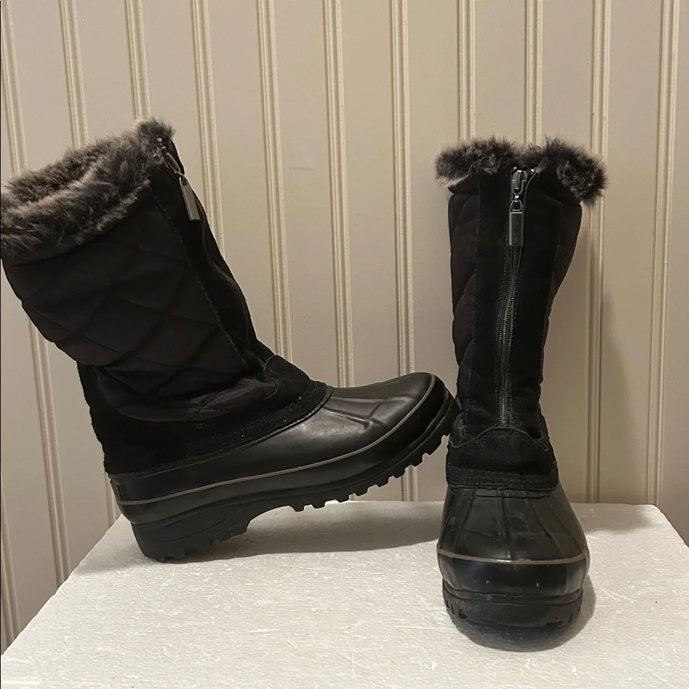 KHOMBU Comm faux fur lined ZipUp quilted suede trim rubber Winter Snow Boots 7